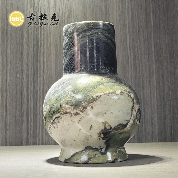 Natural Green Marble Stone Flower Vase Container Craft for Home Decor