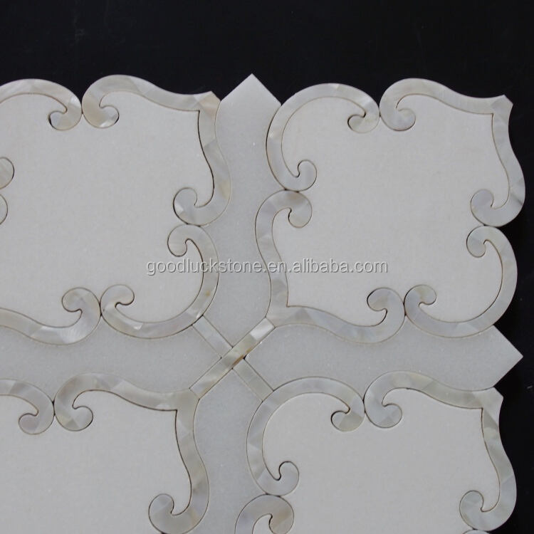 Top Quality White Marble Flower Shape Stone Mix Shell Mosaic Tile Inteerior Deocor