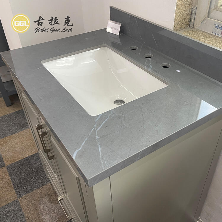 Glossy Stone Artificial Quartz Vanity Top Countertop For Bathroom