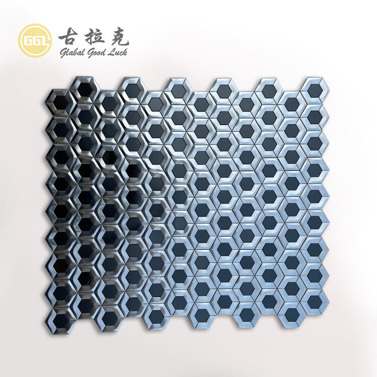 3D Stainless Steel Mosaic Backsplash Hexagon Silver Metal Mosaic Tile