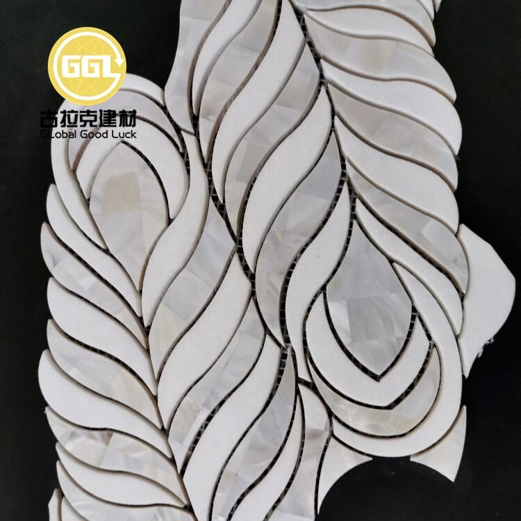 Leaf Design Marble Mix Pearl Shell Mosaic Tile Water Jet Interior Wall Tile