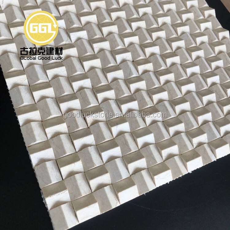 Crema Marfil Marble Basket Weave Marble Mosaic For Wall Tiles