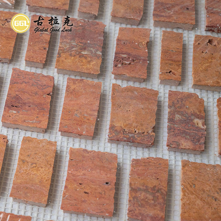 Red Travertine Rough Cut Marble Mosaic Tile Outdoor Design