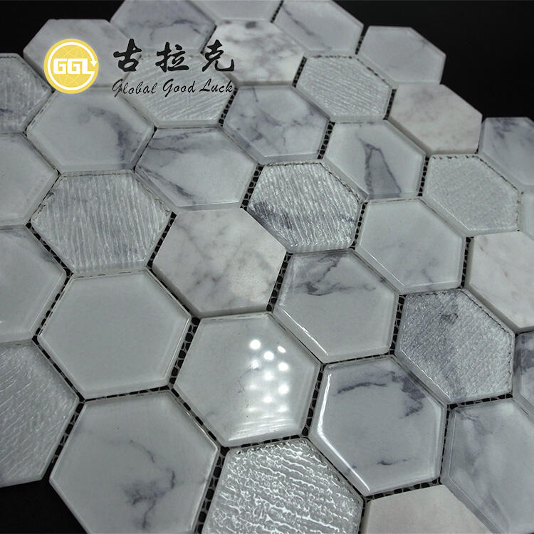 White Marble Glass Mosaic Natural Stone Tile For Bathroom Wall Decor