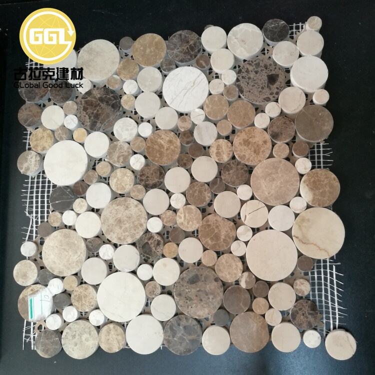 Emperador Dark Mix Light Random Penny Round Shape Mosaic Tile 