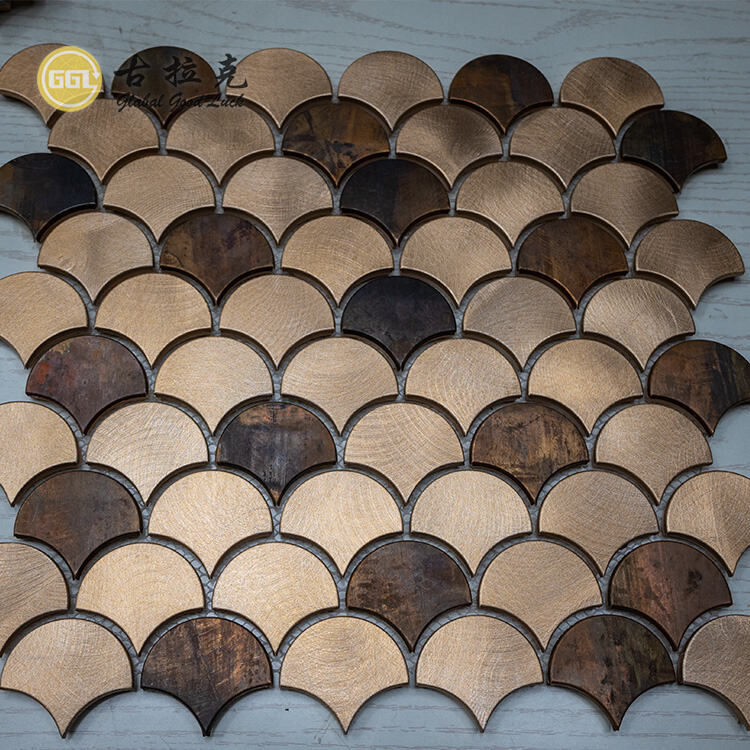 Fan Shape Brushed Texture Smooth Metal Mosaic | Metal Mosaic Tile ...