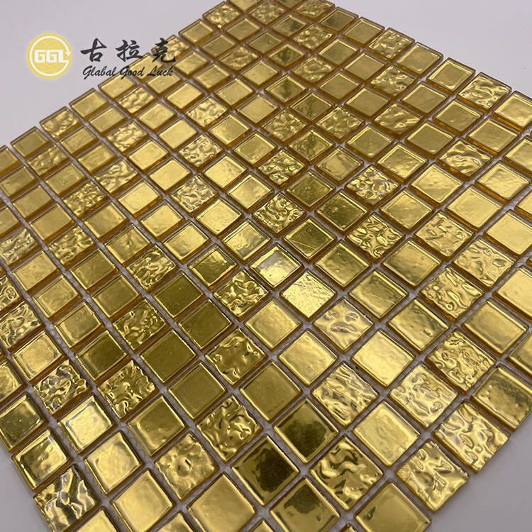 Mini Square Shape Gold Foil Glass Mosaic For Wall Tile