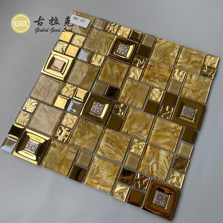 Metal Mix Glass Luxury Gold Crystal Glass Mosaics Tiles For Bathroom Wall