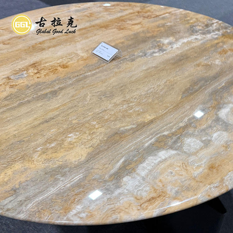 Italy Travertine Golden Table Set Round Marble Luxury Design Coffe Table