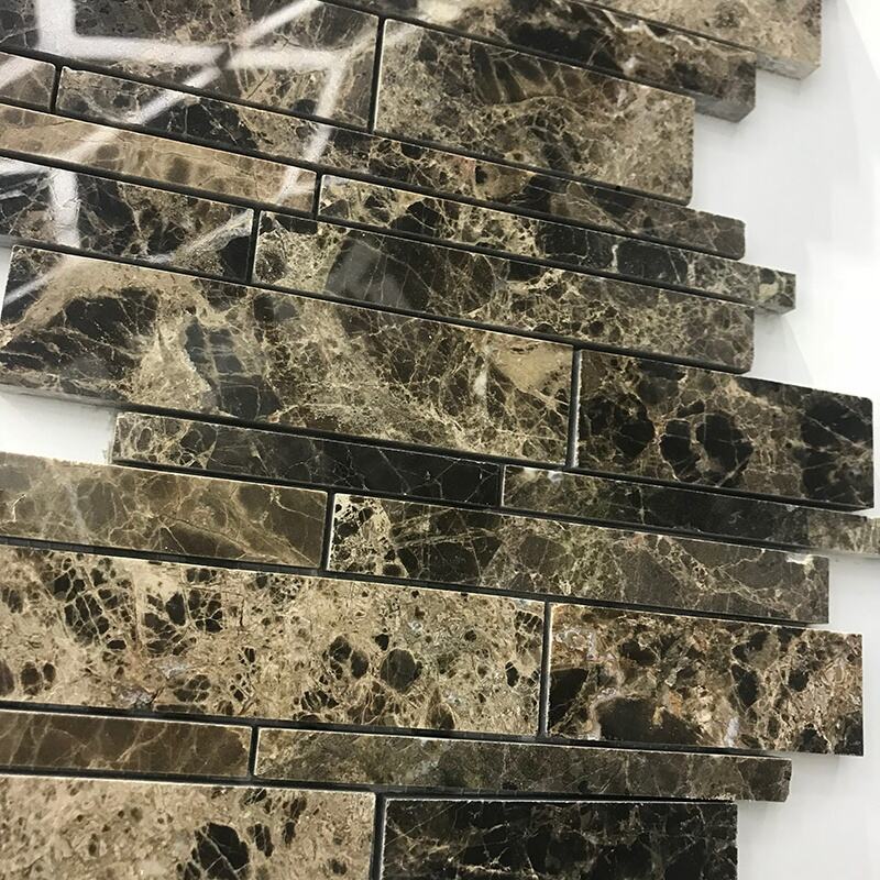 Nature Stone Emperador Dark Marble Random Strip Marble Mosaic Tile