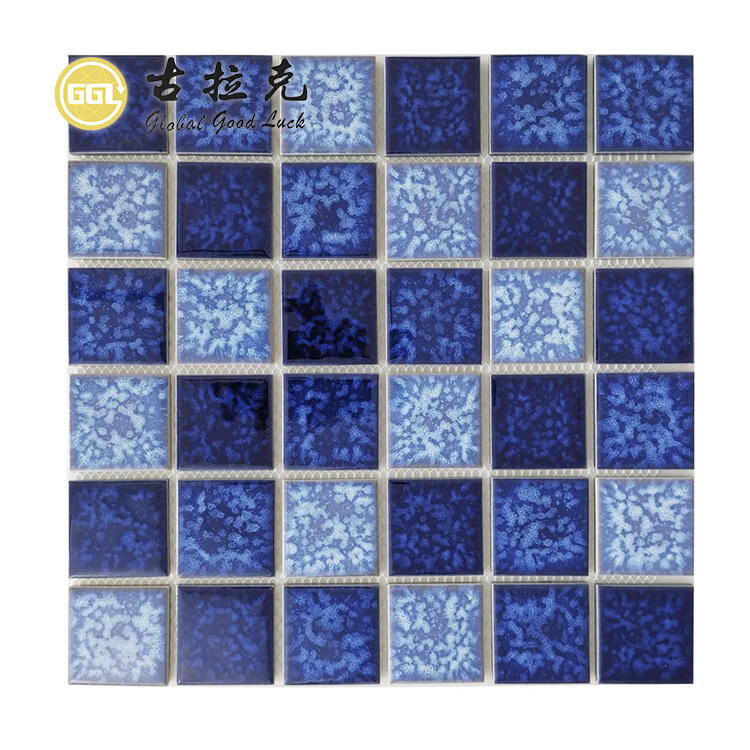 Kiln-surface Mosaic Ceramic Blue Square Shape Mosaic Tiles For Wall Decor