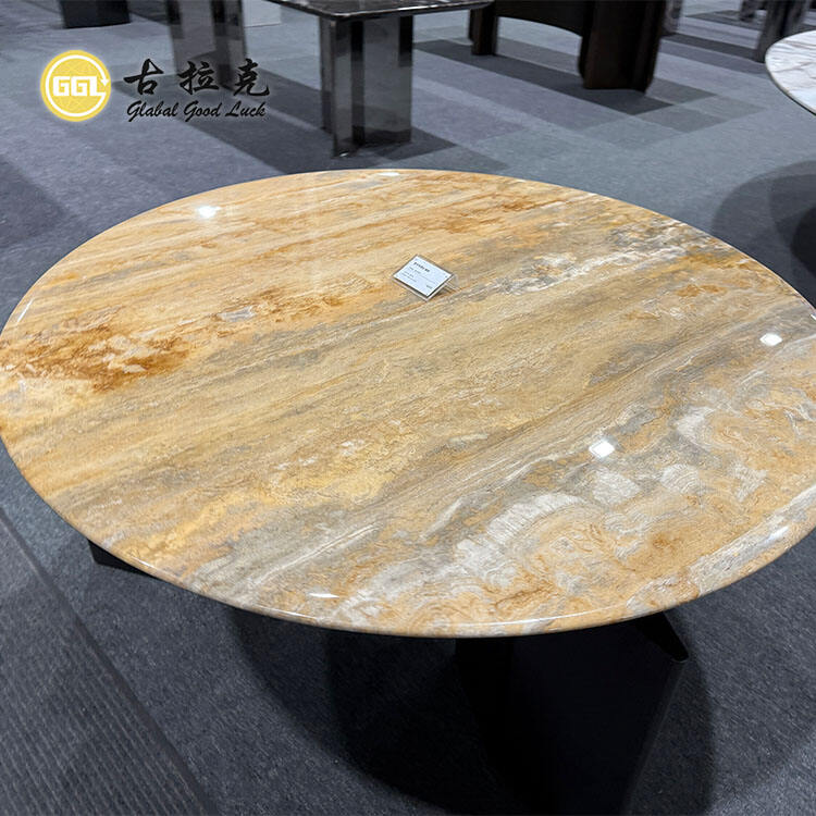 Italy Travertine Golden Table Set Round Marble Luxury Design Coffe Table