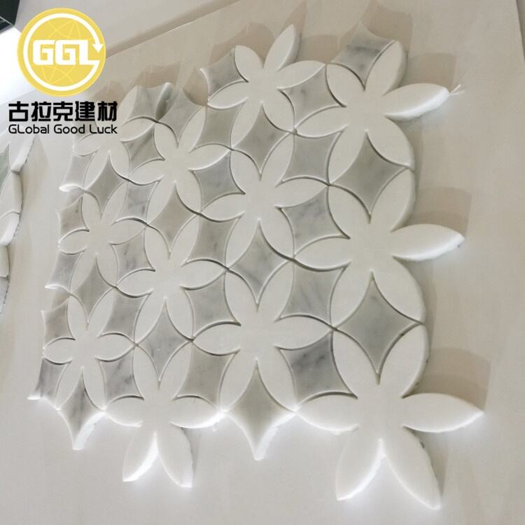 Marble Flower Mosaic Tiles Wall Parquet Waterjet Marble Mosaic For Bathroom