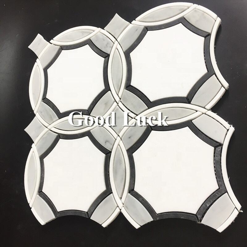 Round Mix Hexagon Shape Waterjet Marble Mosaic Backsplash Tile