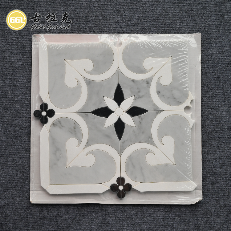 Gray & White Flower Pattern Waterjet Marble Mosaic for Wall Floor Decor