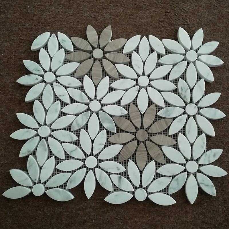 Marble Flower Shape Mosaic Tiles Parquet Waterjet Marble Mosaic