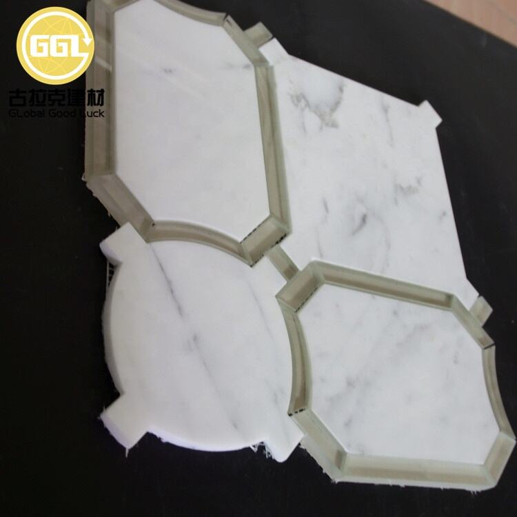 Irregular Design White Marble Mix Glass Waterjet Mosaic Tile for Wall and Floor Decor
