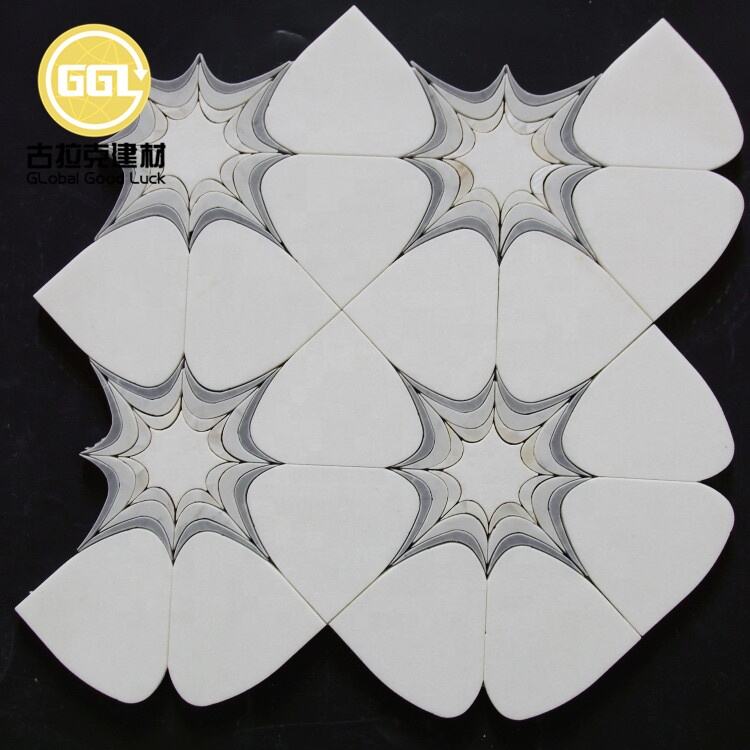 Premium Quality Marble Waterjet Parquet Feature Mosaic Tile Inlay Shell Design