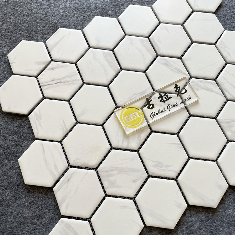 Marble Looking Hexagon Ceramic Mosaic Tile for Wall Decor