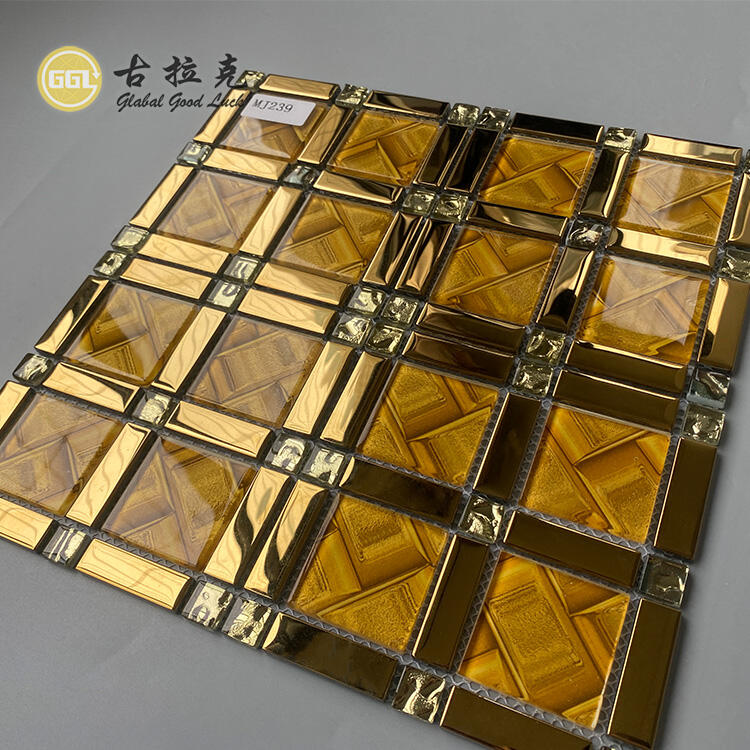 Luxury Design Gold Glass Mosaic Tile Square Mirror Glass Wall Background Tile