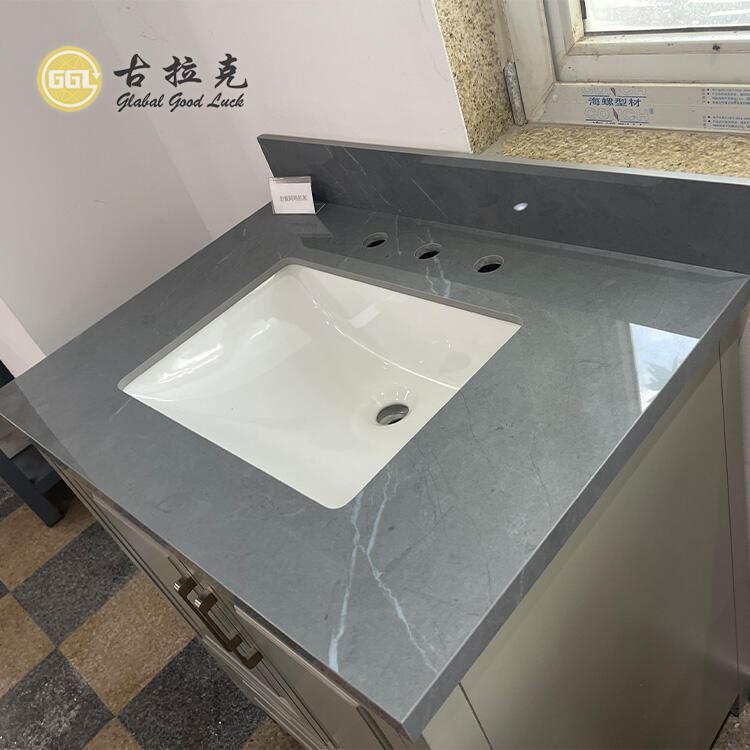 Glossy Stone Artificial Quartz Vanity Top Countertop For Bathroom