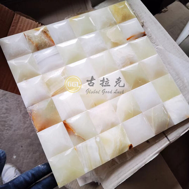 Polished Honey Onyx Marble Square Shape Marble Mosaic Tile 