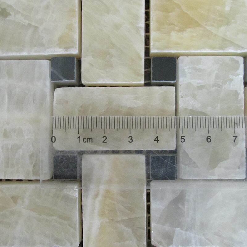 Honey Onyx Marble With Black Dots Basketweave Shape Mosaic Marble 