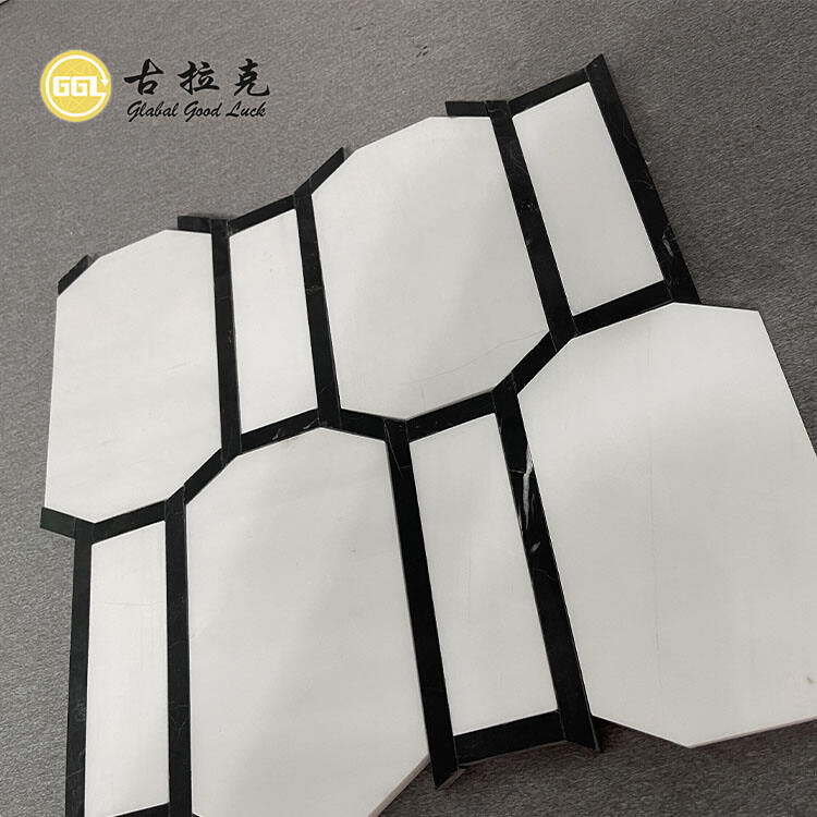 Classic Style Marble Mosaic White Mix Black Marble Mosaic Tile