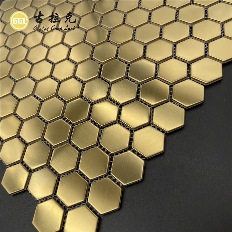 Glitter Gold Metal Mosaic Hexagon Shape Mosaic Wall Tiles