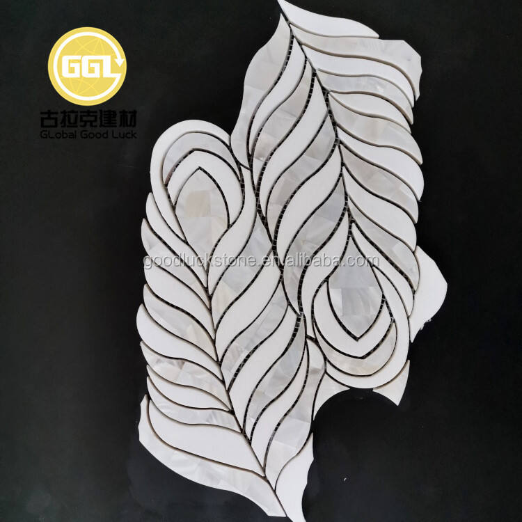 Leaf Design Marble Mix Pearl Shell Mosaic Tile Water Jet Interior Wall Tile