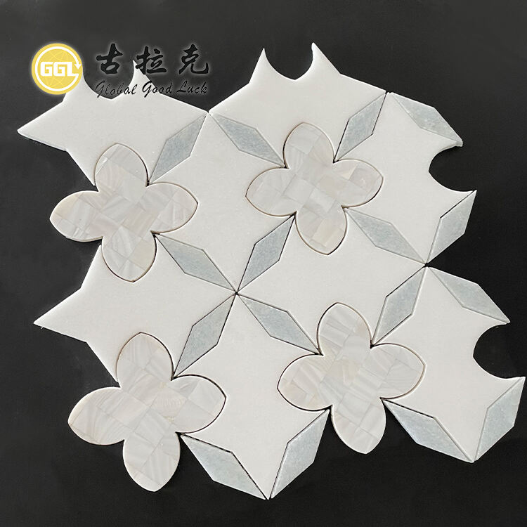 Flower Mosaic Natural Shell Mother Of Pearl Waterjet Marble Tile