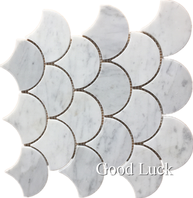  Polished Fan-Shaped Carrara White Marble Mosaic Tile 