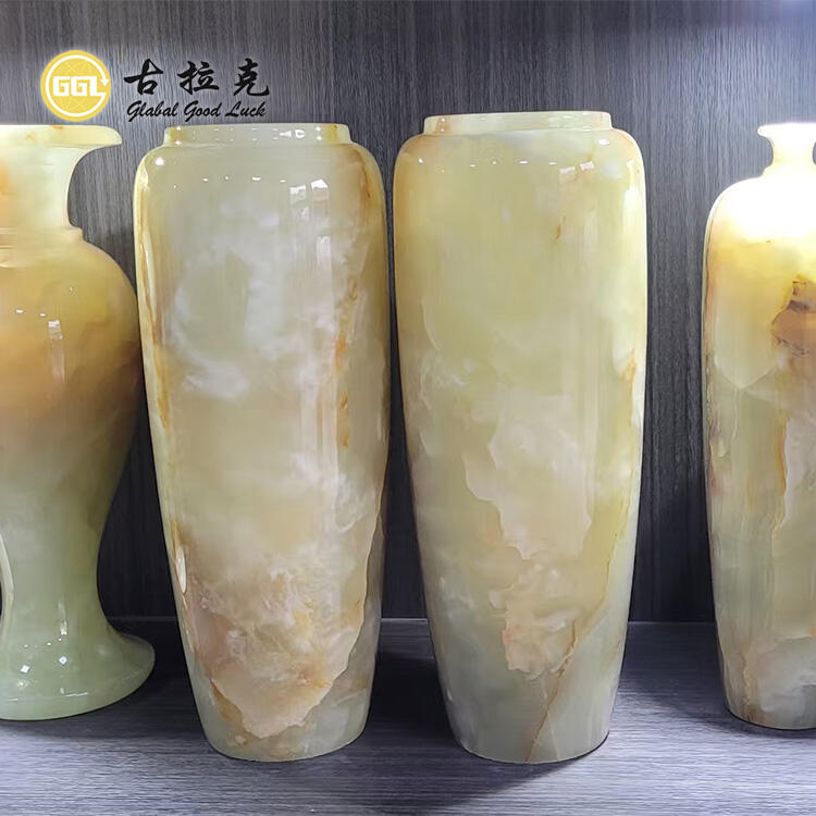 White Gold Natural Onyx Stone Container Flower Vase Design