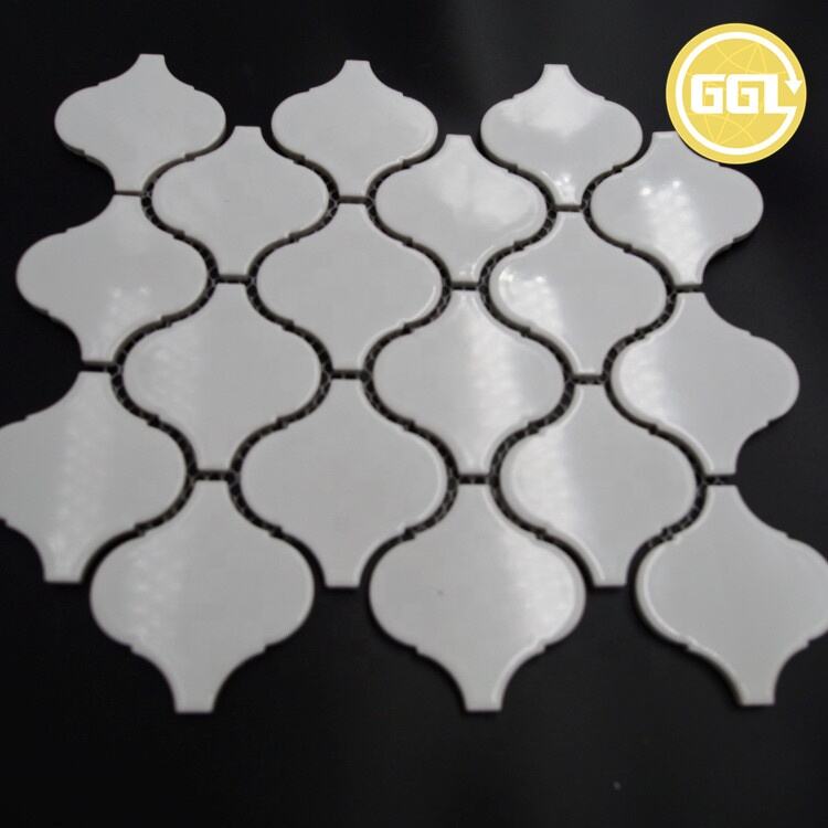 White Glazed Glossy Surface Lantern Shape Mosaic Ceramic Tile