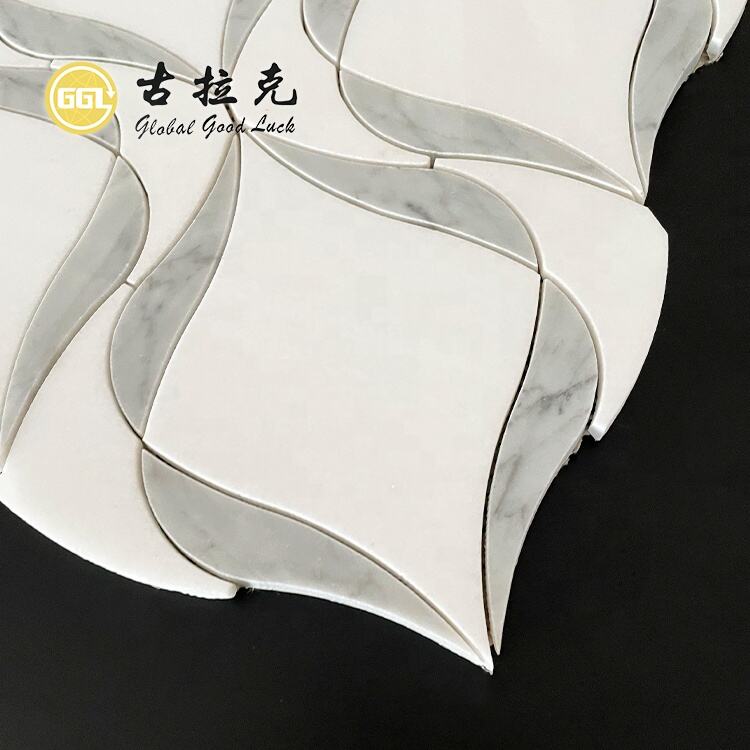 Waterjet Marble Grey Lines Mosaic Tile White Marble Mosaic Wall Floor Decoration Tile