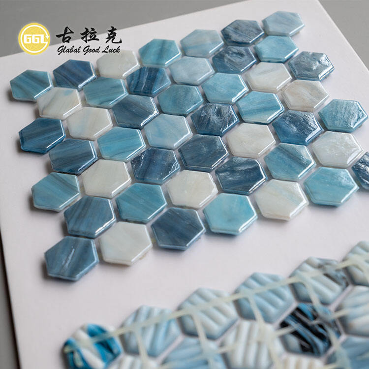 Hot Melt Bule and White Glass Mosaic Tile Dot-Mounted Swimming Pool Tiles