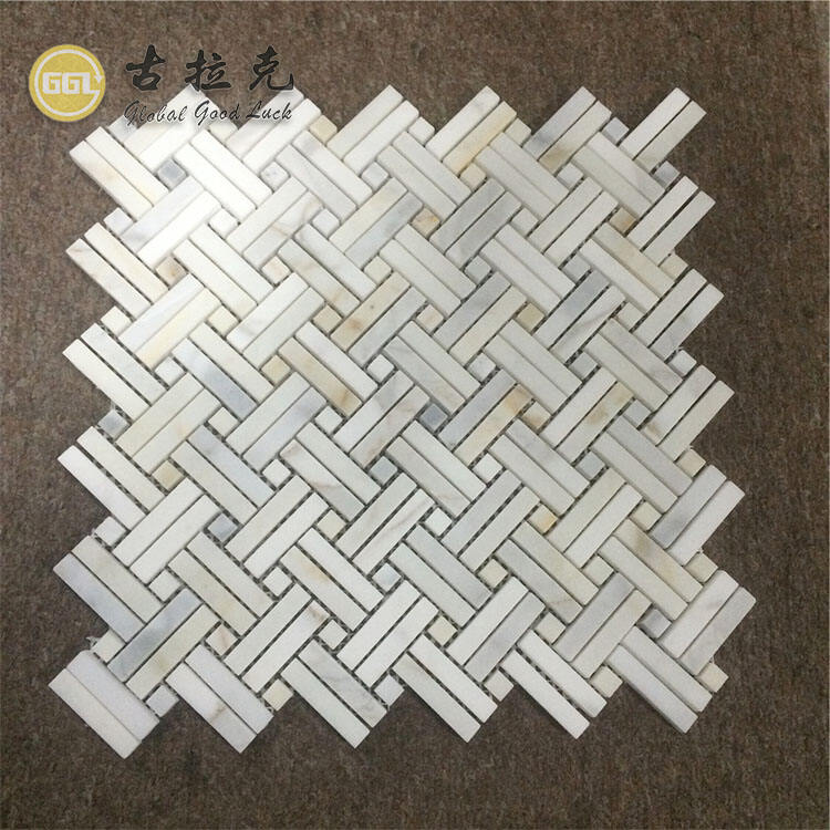 Calacatta Gold Marble Basketweave Marble Mosaic Tile