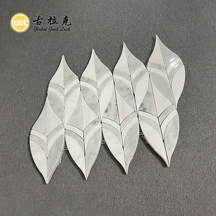 Leaf Shape Marble Waterjet Mosaic Marble Tile For Wall Decor