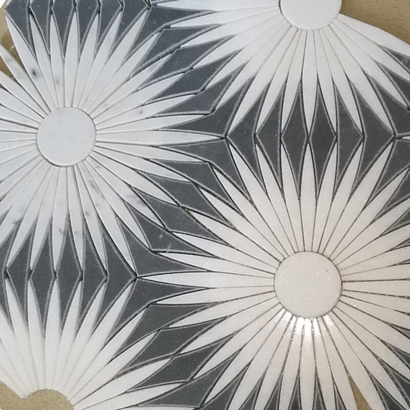 Sun Flower Shape Marble Pattern Waterjet Mosaic Backsplash Tiles