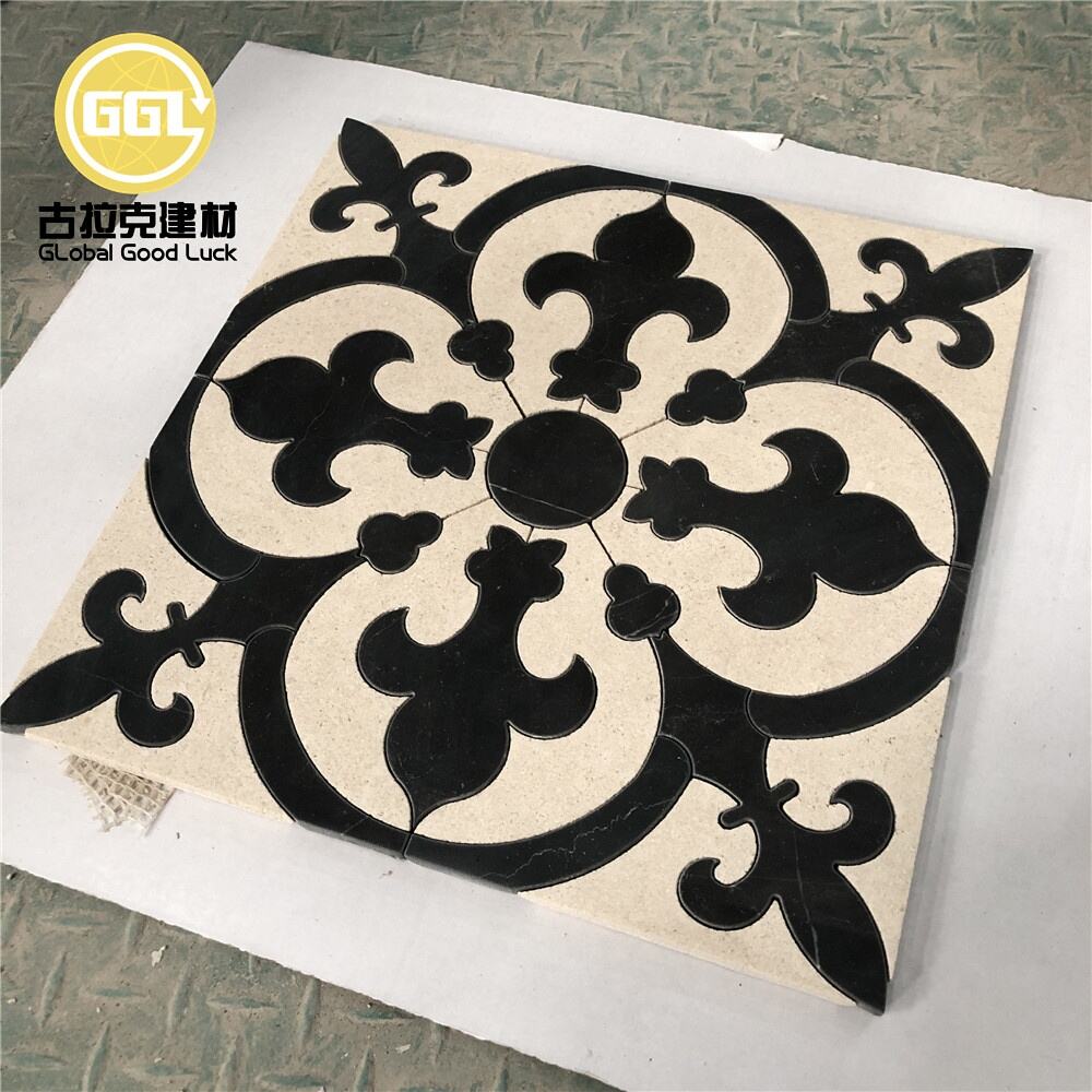 Customized Marble Parquet Feature Flower Waterjet Mosaic Tiles