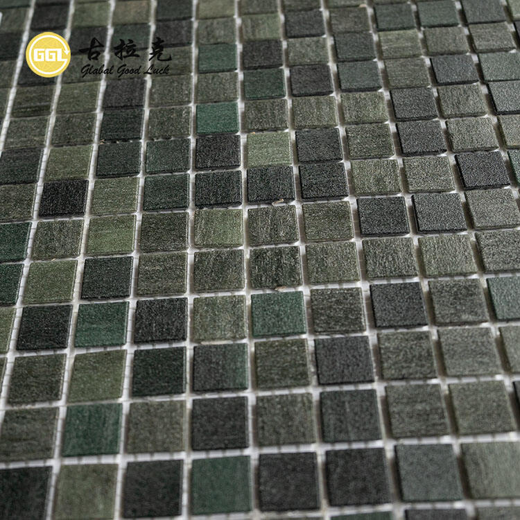 Hot Melt Iridescent Dark Green Glass Mosaic Swimming Pool Tile