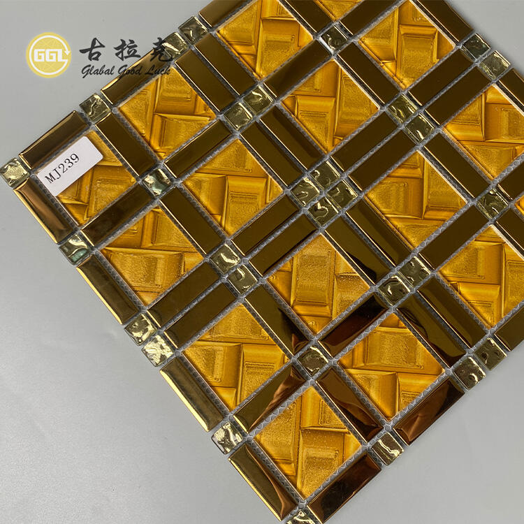 Luxury Design Gold Glass Mosaic Tile Square Mirror Glass Wall Background Tile