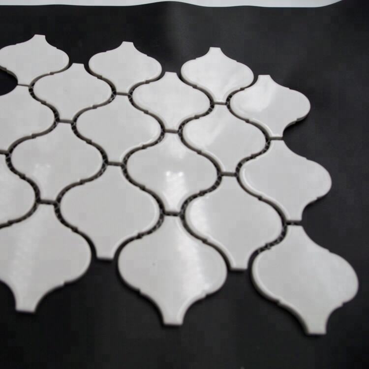 White Glazed Glossy Surface Lantern Shape Mosaic Ceramic Tile