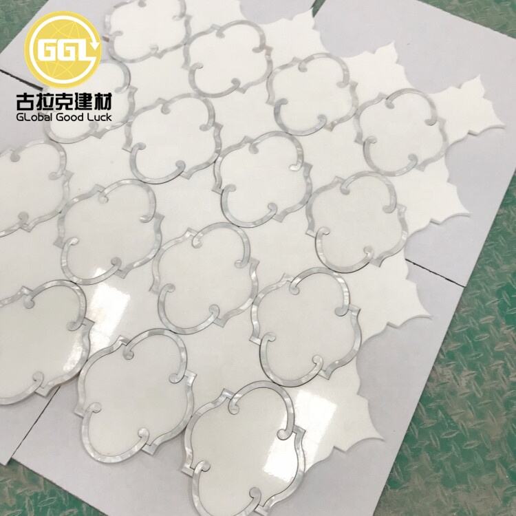 White Mix Mother Of Pearl Shell Waterjet Pattern Tiles Wall Art Marble Mosaic