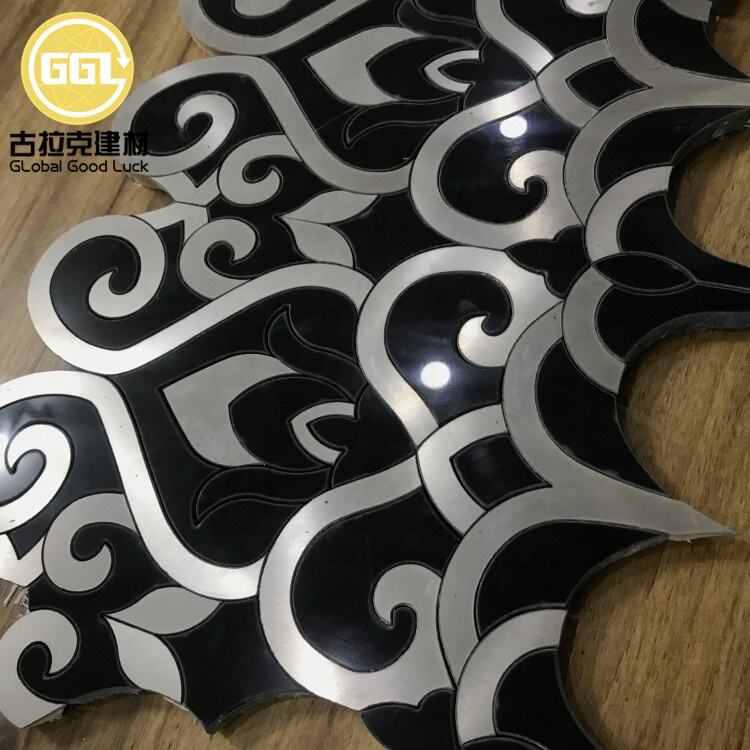 Black Marble Mix Stainless Steel Waterjet Mosaic Elegant Design Tile for Interior Decoration