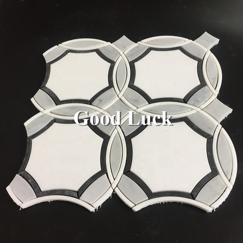 Round Mix Hexagon Shape Waterjet Marble Mosaic Backsplash Tile