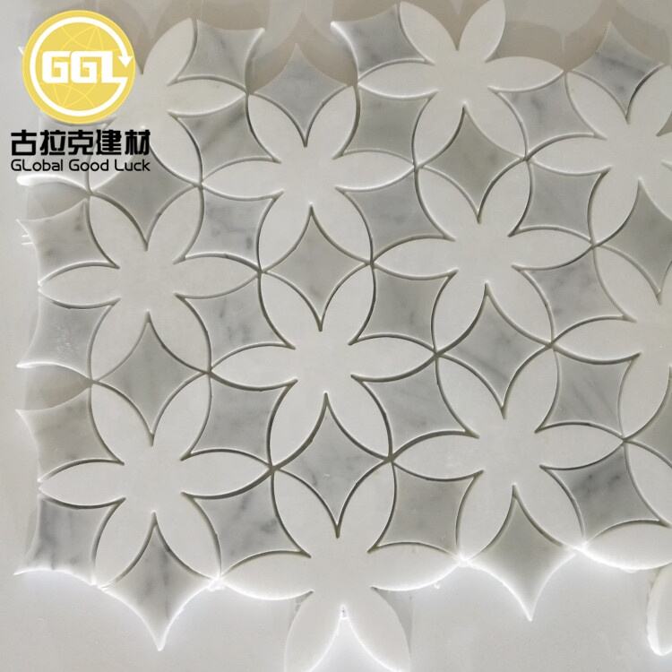 Marble Flower Mosaic Tiles Wall Parquet Waterjet Marble Mosaic For Bathroom