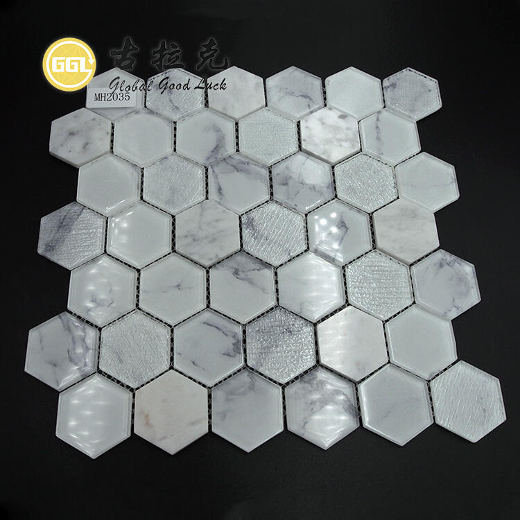 White Marble Glass Mosaic Natural Stone Tile For Bathroom Wall Decor