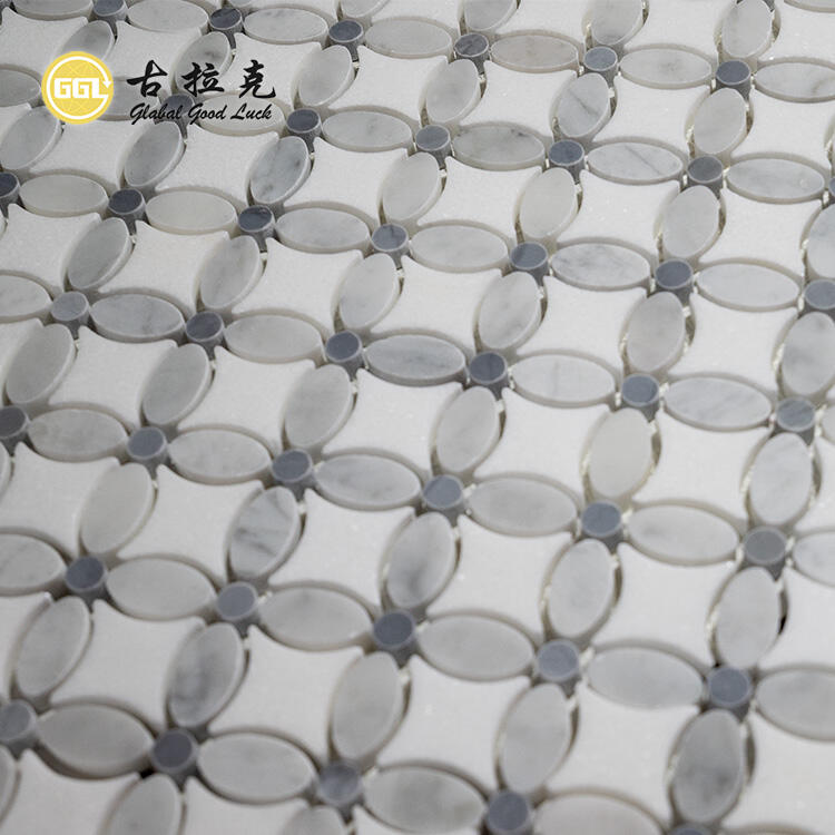White Marble Stone Flower Pattern Mosaic Tile for Bathroom Wall Floor Decor