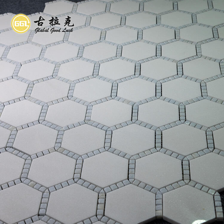 Thassos White Marble Stone Mosaic Mix Blue Stone Mosaic Tile for Floor Wall Decor